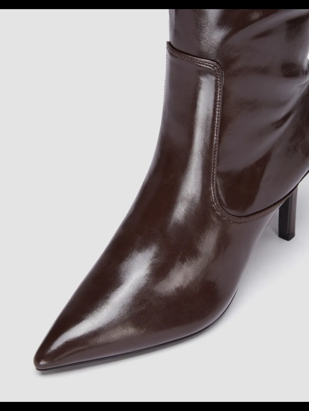 Classic Brown Knee-High Pointed-Toe Heeled Boots - Picture 3 of 14